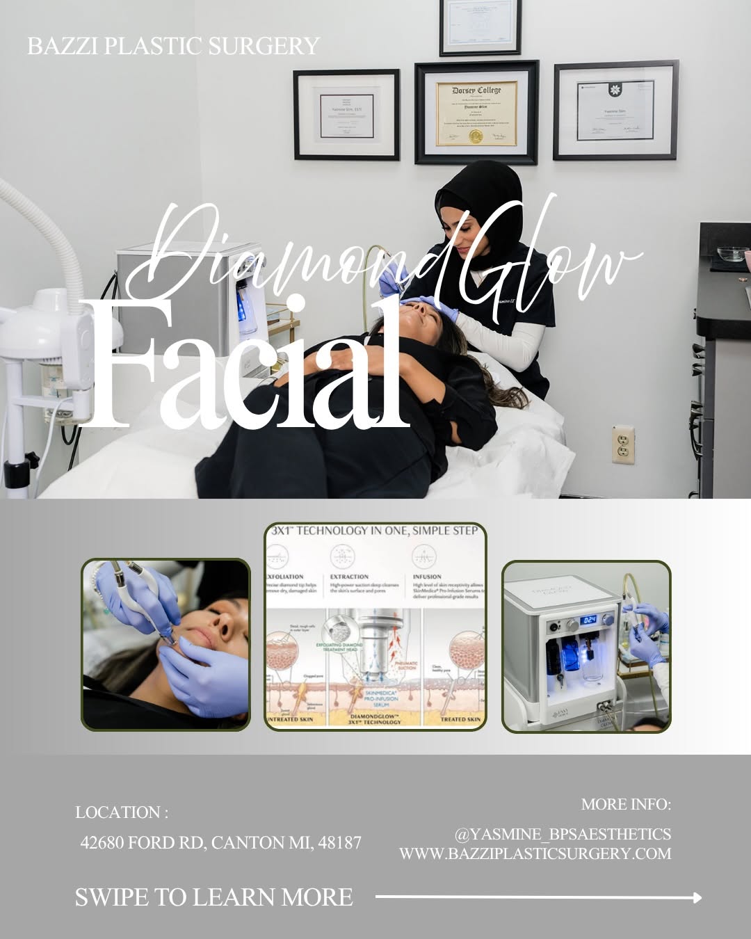 Instagram post by Dr. Mohamad H. Bazzi: Meet your new favorite facial: DiamondGlow🧖🏽♀️🎀 A customized, non-invasive treatment designed to exfoliate, extract, and infuse — all in…
