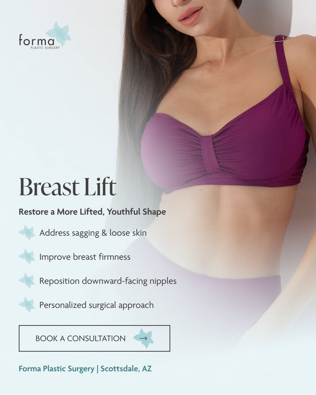 Instagram post by Dr. Molly F. Walsh: Breast changes over time are natural. For patients experiencing breast sagging, loose skin, or changes in nipple position, a breast lift (ma…