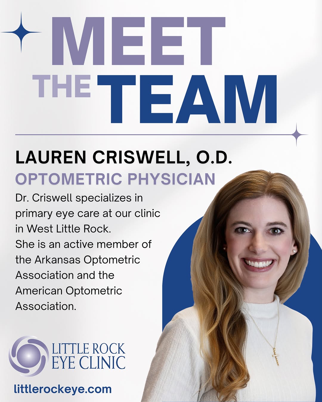Instagram post by Dr. Monica Hall: Meet Lauren Criswell, O.D. - Dr. Criswell was born and raised an Arkansas Razorback. She grew up in Van Buren, Arkansas and received her Bac…