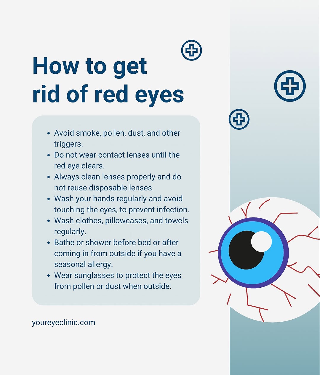 Instagram post by Dr. Mukesh Aggarwal: Say goodbye to red eyes! 👀✨ Follow these simple tips to keep your eyes clear and healthy.