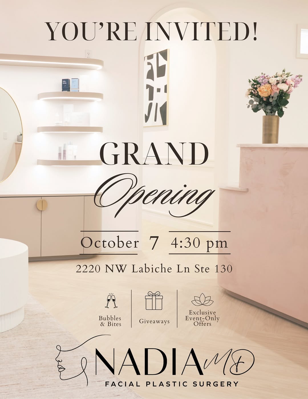 Instagram post by Dr. Nadia K. Mostovych: It’s time to celebrate! 🥂✨ After so much dreaming, planning, and building, I’m so excited to finally invite you to the Grand Opening of NAD…