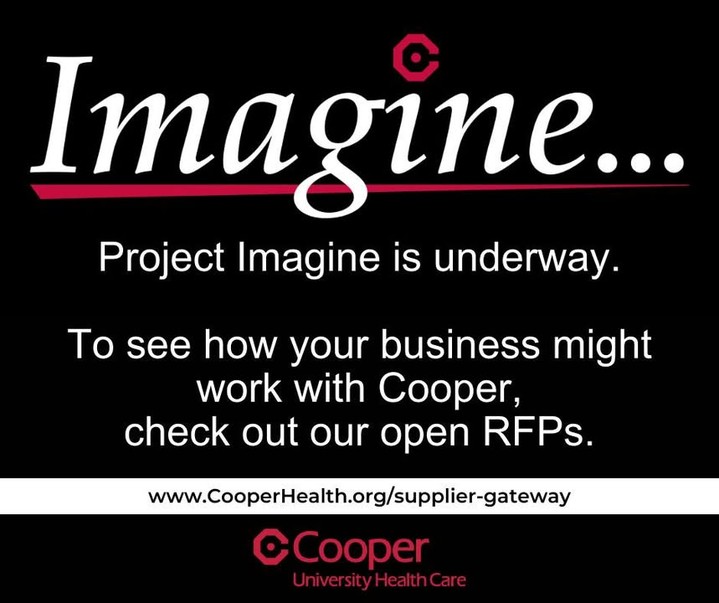 Instagram post by Dr. Naomi Lawrence: Project Imagine is underway. To see how your business might work with Cooper, check out our open RFPs at CooperHealth.org/supplier-gateway.