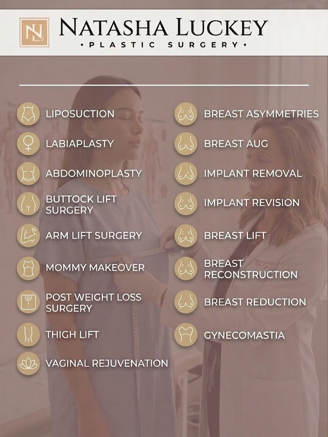 Instagram post by Dr. Natasha Luckey: Needing a reminder of what procedures we offer? Here’s a quick look at the options available at Natasha Luckey Plastic Surgery ✨📍 Franklin,…