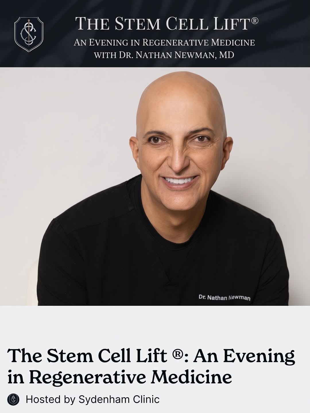 Instagram post by Dr. Nathan Newman: Join Sydenham Clinic for an intimate conversation with Dr. Nathan Newman MD, a Beverly Hills cosmetic surgeon, dermatologist, and internati…