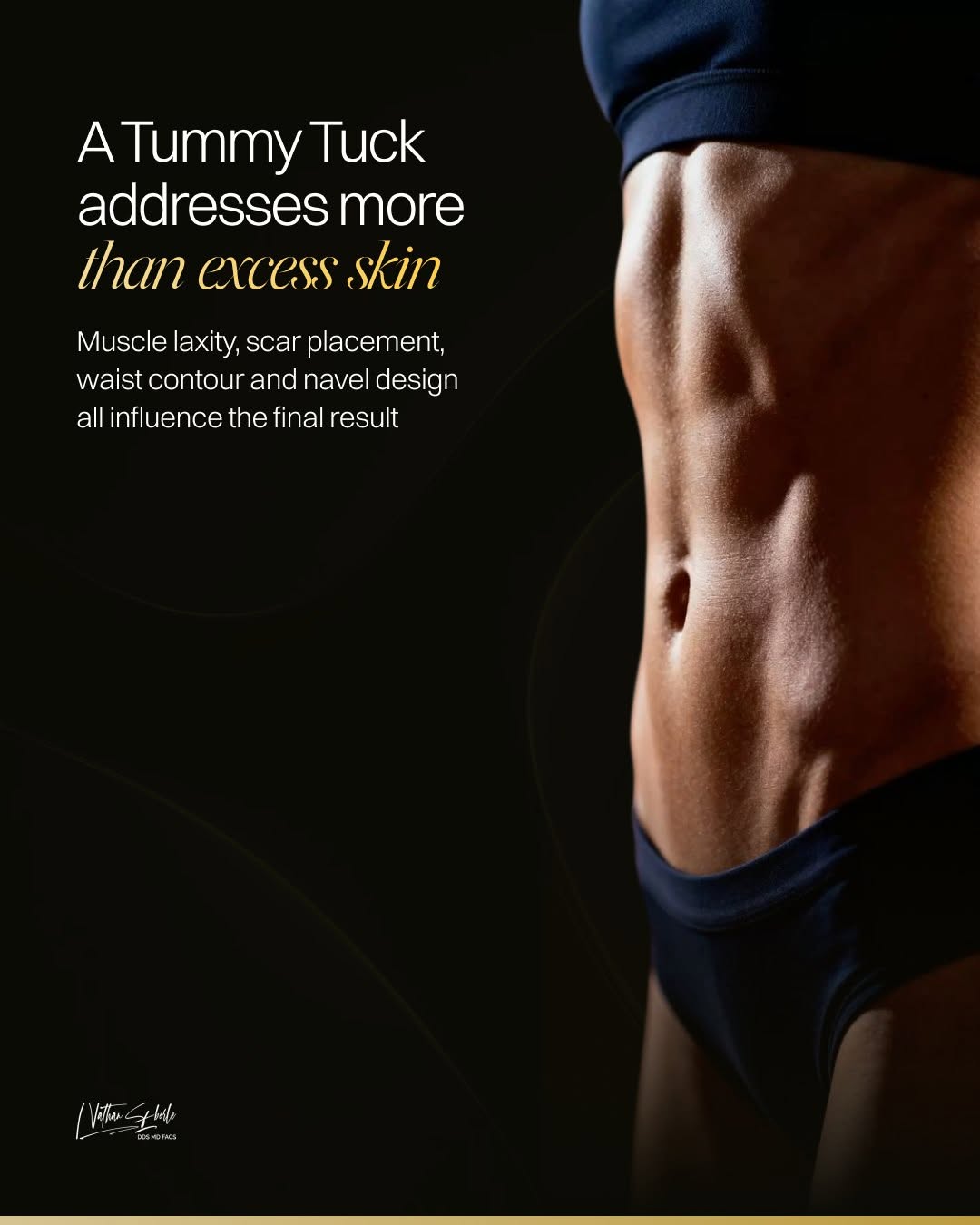 Instagram post by Dr. Nathan Eberle: A Tummy Tuck is not simply a procedure for removing loose skin. When I plan surgery, I’m also looking at what has changed beneath the surfac…