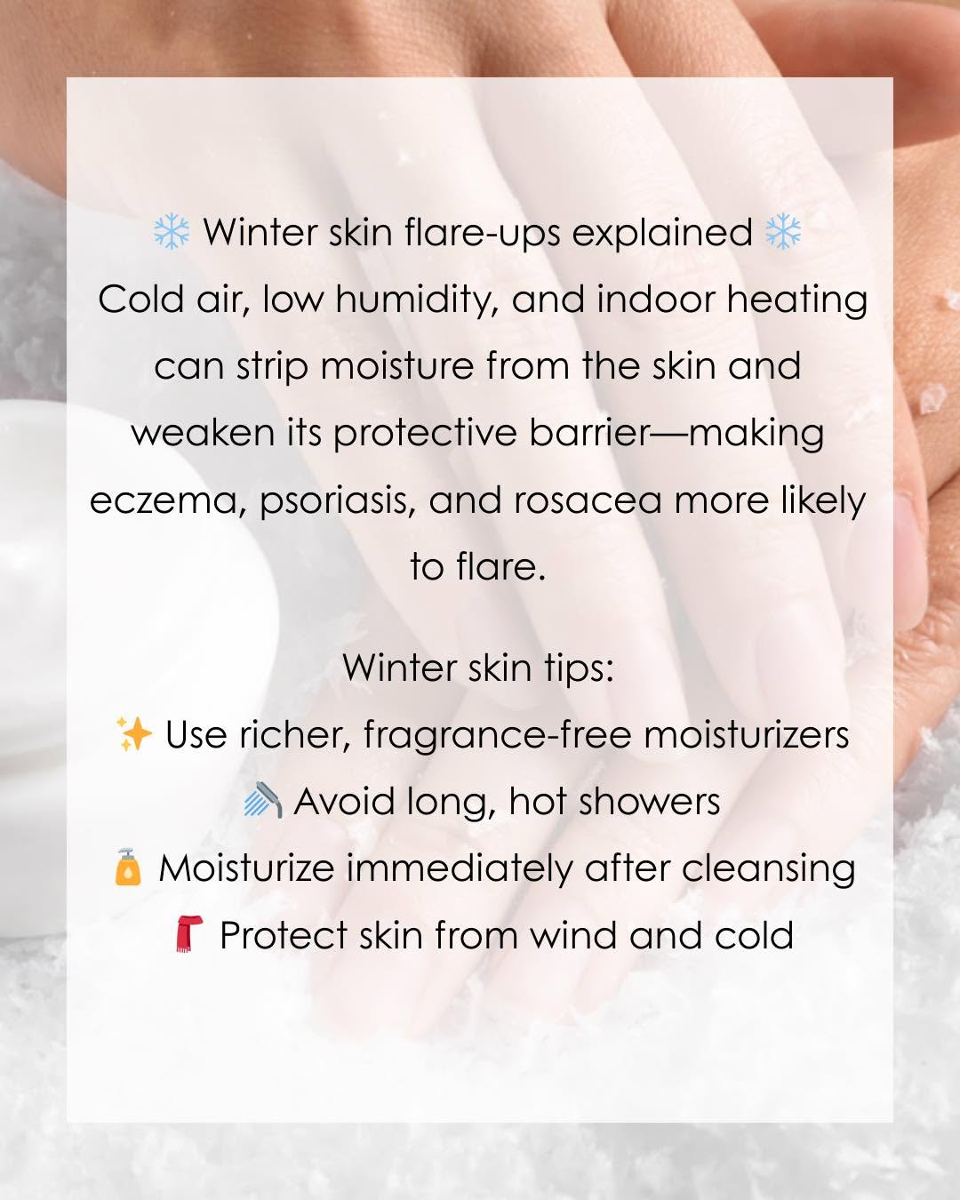 Instagram post by Dr. Navin S. Arora, DO, FAAD: Winter Skin Flare Ups Explained… #Hempstead #GardenCityNY #LongBeachNY #medspa #borealisderm #FreeportNY #borealisdermatology #borealisderma…