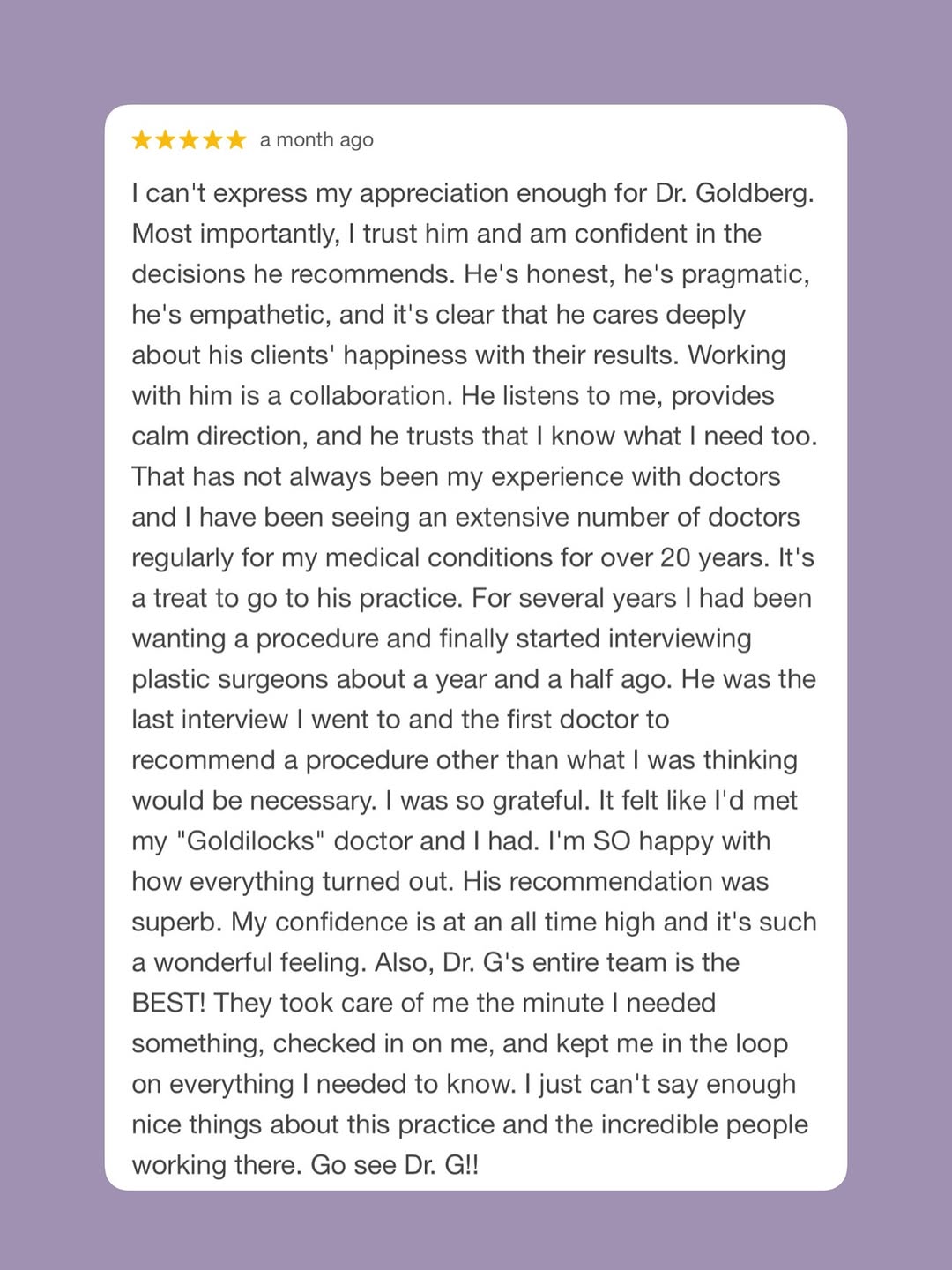 Instagram post by Dr. Neal Goldberg: Nothing means more than the trust of my patients. Thank you for making this work so rewarding.