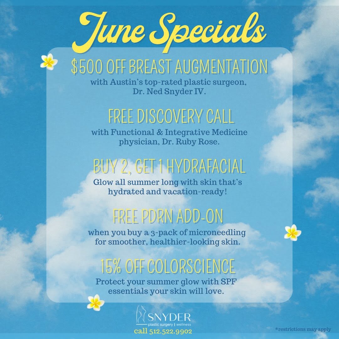 Instagram post by Dr. Ned Snyder, IV: June is here, and so are our hottest specials! ☀️ Refresh, rejuvenate, and feel your best this summer with exclusive savings at Snyder Plast…