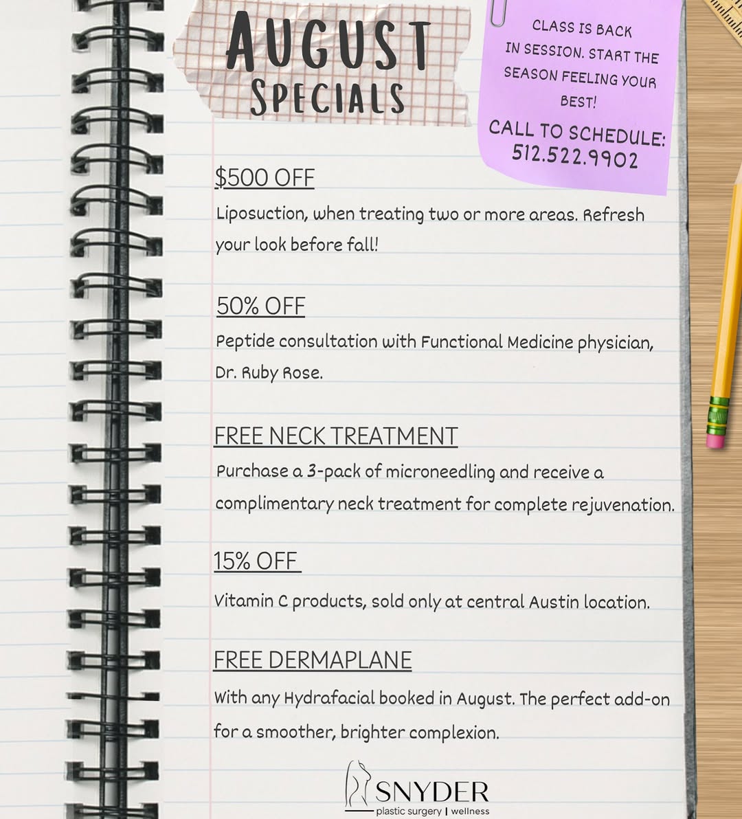 Instagram post by Dr. Ned Snyder, IV: 🍎 Back-to-school isn’t just for the kids. It’s the perfect time to invest in YOU. ✨ From liposuction savings to skincare and wellness speci…