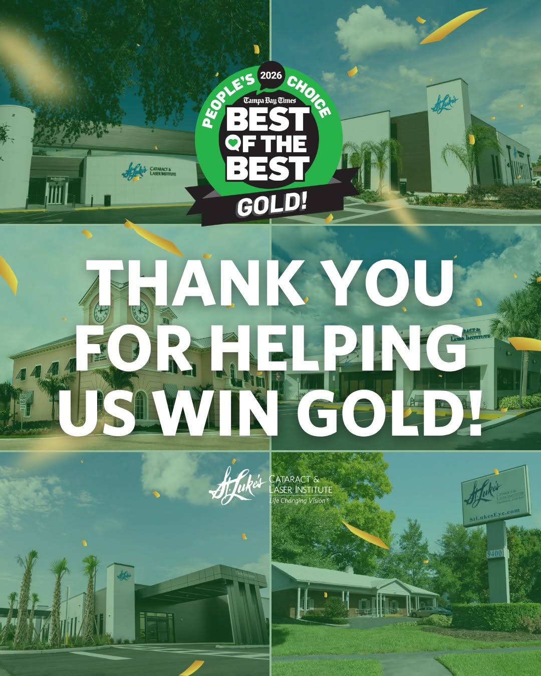 Instagram post by Dr. Nicolas Villanustre: 🥇 We’re honored to be voted Gold for Best Eye Clinic for Tampa Bay Times Best of the Best 2026! A heartfelt thank you to everyone who voted…