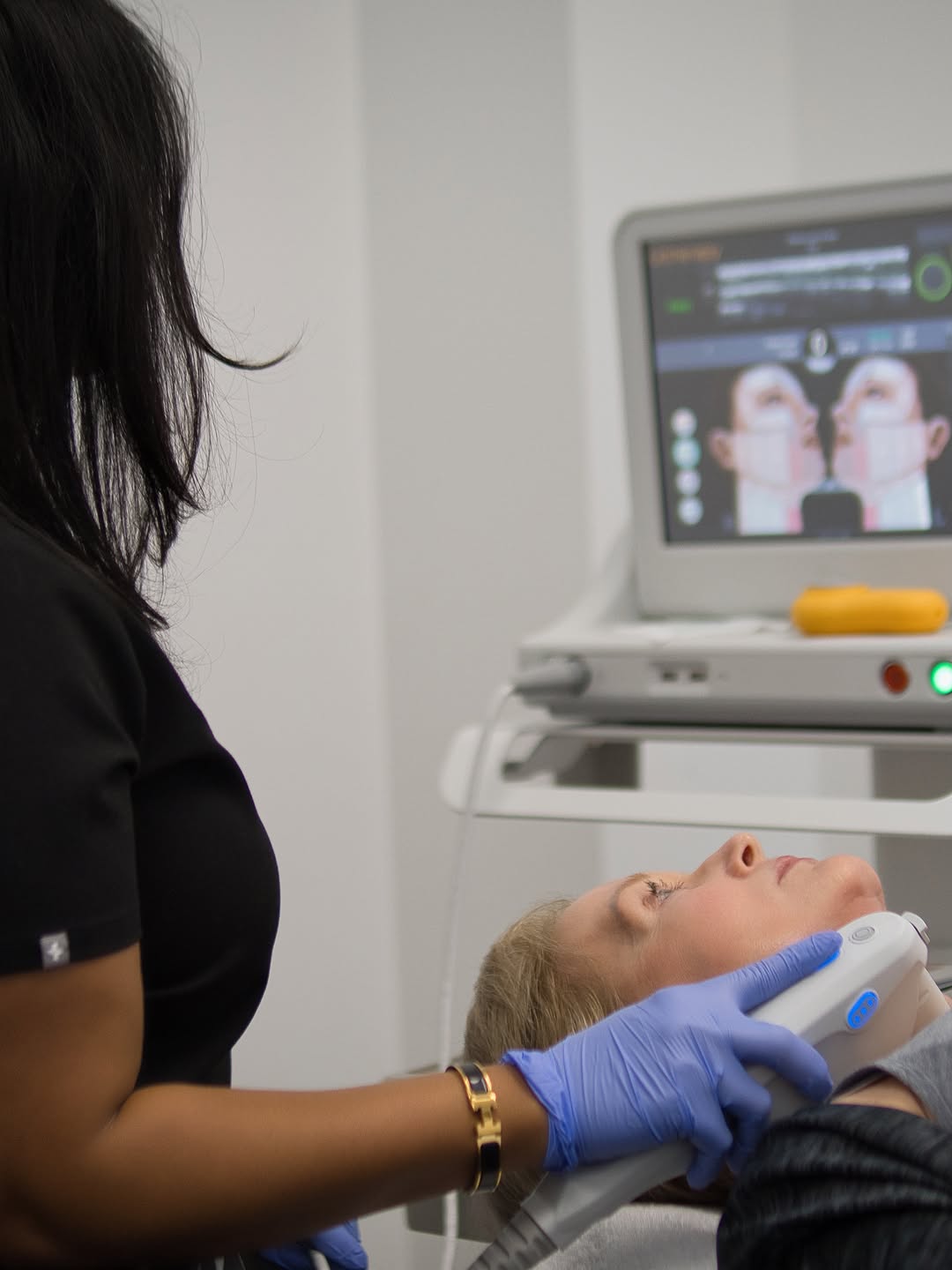 Instagram post by Dr. Nina G. Desai: Tighter skin, lifted contours, zero downtime. This is Ultherapy and she’s on promo this month! Snatch your face, neck, chin, & brows for a n…