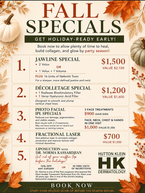Instagram post by Dr. Norma Kassardjian: 🍂 Fall Specials Are Here! 🍂⁠ ⁠ The best holiday glow-ups start now. Give your skin time to heal, build collagen, and reveal its best resul…