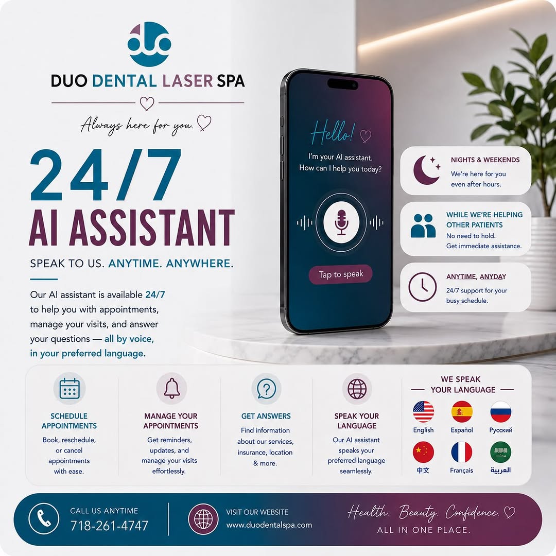 Instagram post by Dr. Oleg Vinson: 🤖💙 What if our dental spa could help you—even after we’re closed? Or while we’re busy on the phone? Now we can. Duo Dental & Laser Spa 24/…