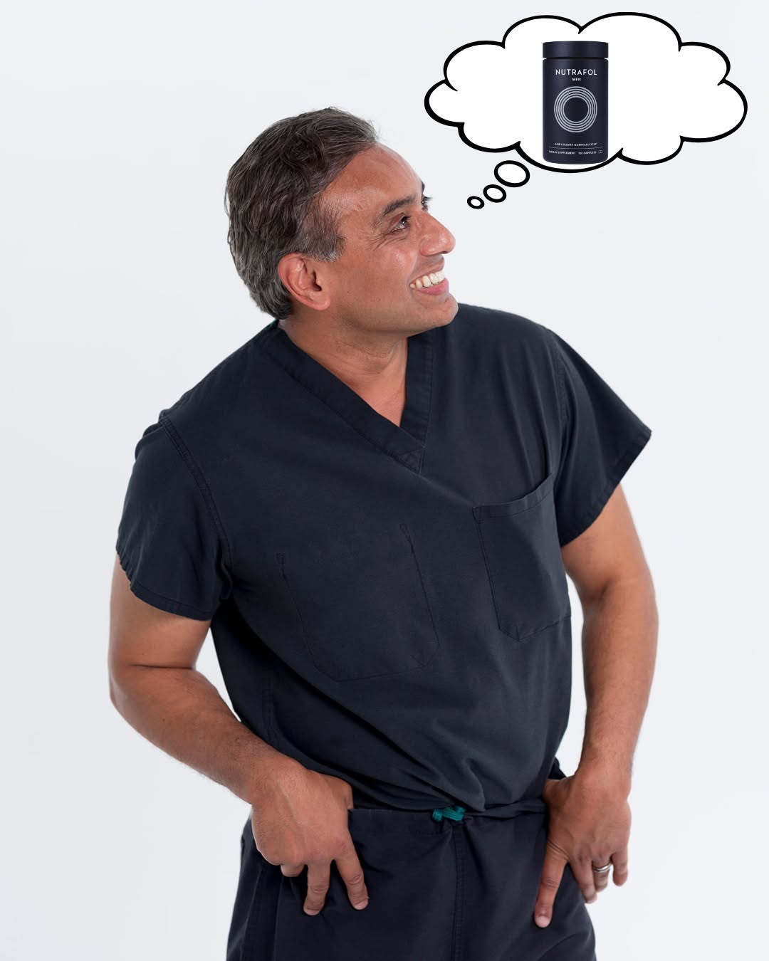 Instagram post by Dr. Pankaj Tiwari: Oh, just Dr. Tiwari thinking about how he's got that full head of hair... 💭🤭 It's not 𝘫𝘶𝘴𝘵 luck, it's Nurtafol Men's Hair Growth Suppl…