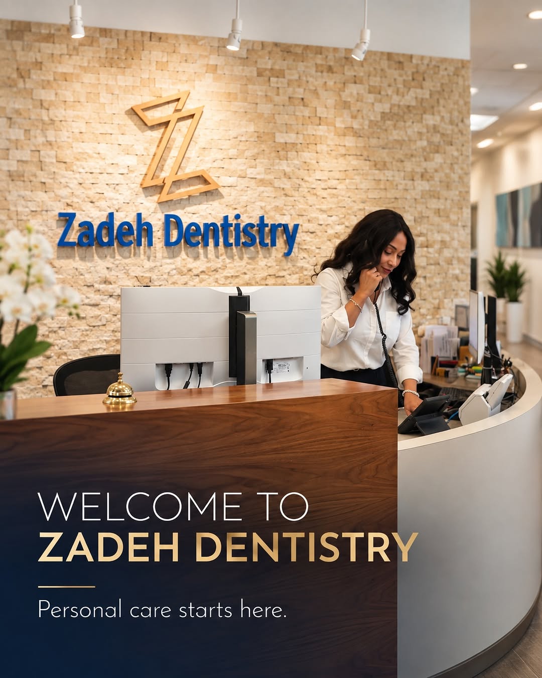 Instagram post by Dr. Parsa T. Zadeh: Our front office is where every visit begins. At Zadeh Dentistry, we try to keep the experience simple, personal, and welcoming from the mom…