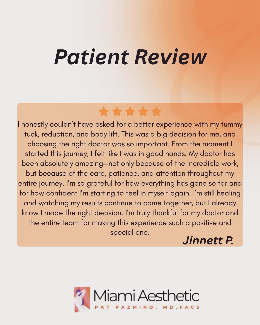 Instagram post by Dr. Pat Pazmino: Elegant & Professional ✨ There’s nothing more rewarding than hearing how our patients feel about their experience. 🤍 Thank you for trusting…