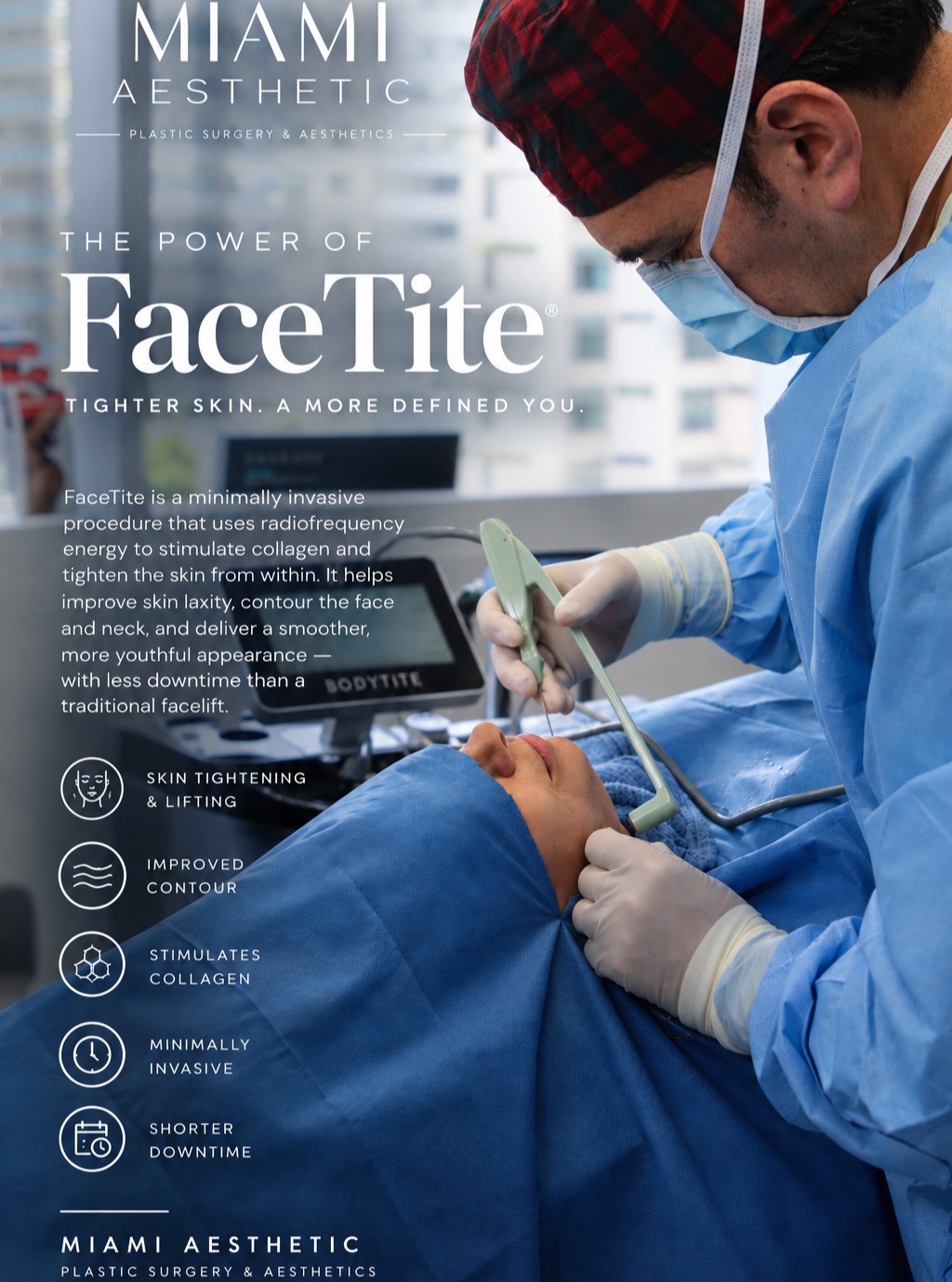 Instagram post by Dr. Pat Pazmino: Achieve a more defined, refreshed appearance with FaceTite®—a minimally invasive treatment designed to help tighten skin, improve facial con…