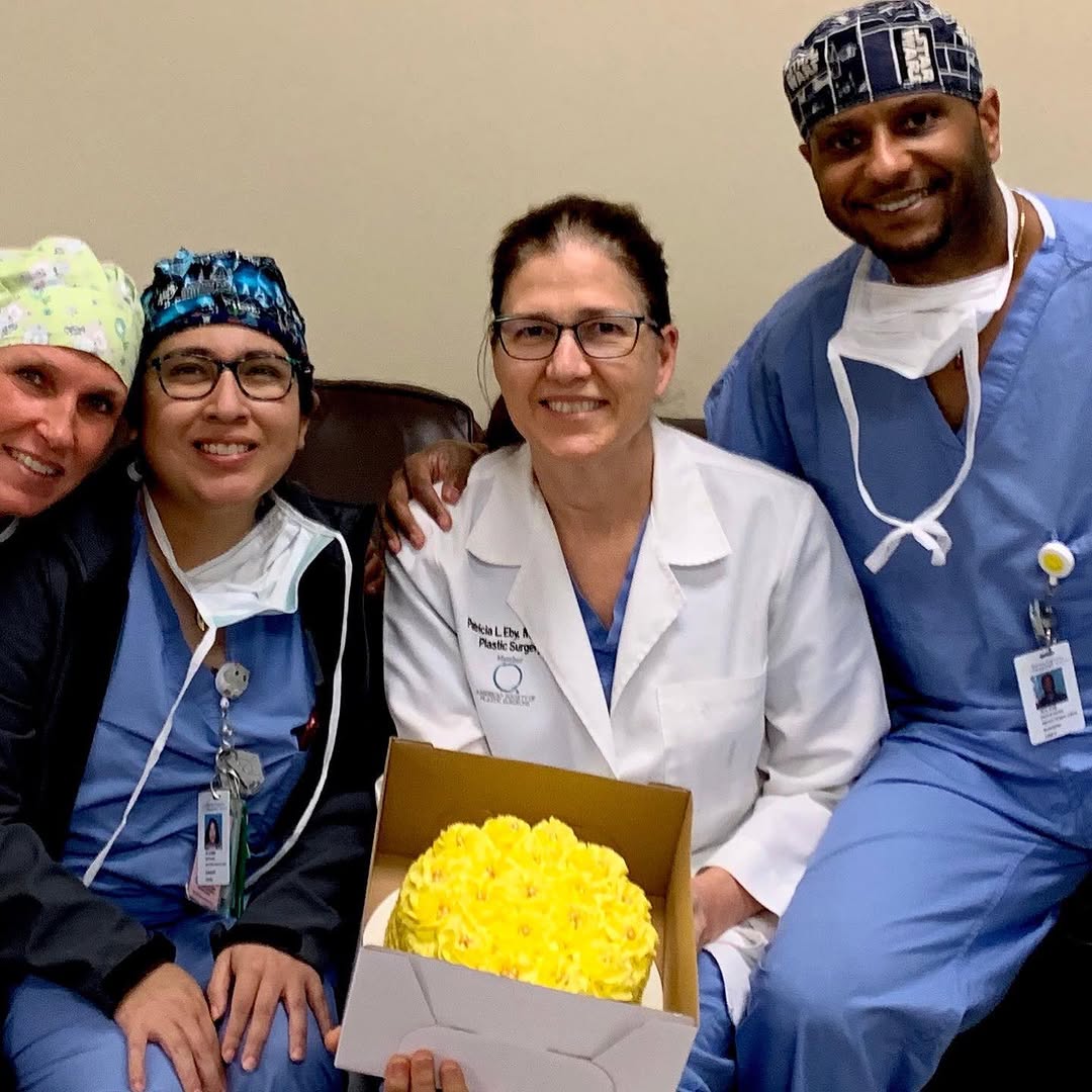 Instagram post by Dr. Patricia L. Eby: Celebrating my birthday with my team and lemon cake is a sure reason to work on your birthday! #appreciationpost❤️