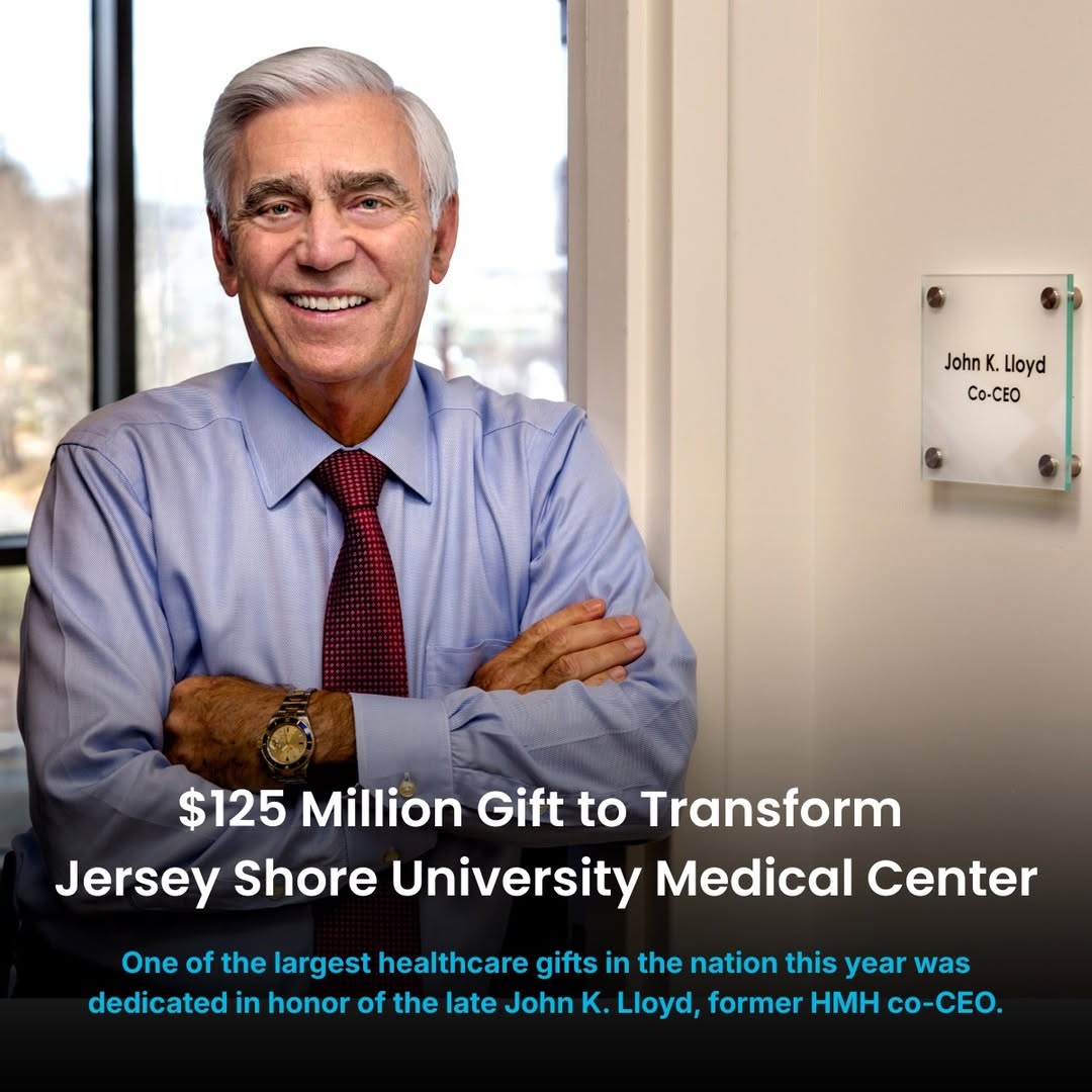 Instagram post by Dr. Paul A. Blum: We are honored and humbled to announce that our network has received a $125 million anonymous gift, the largest of its kind in New Jersey he…