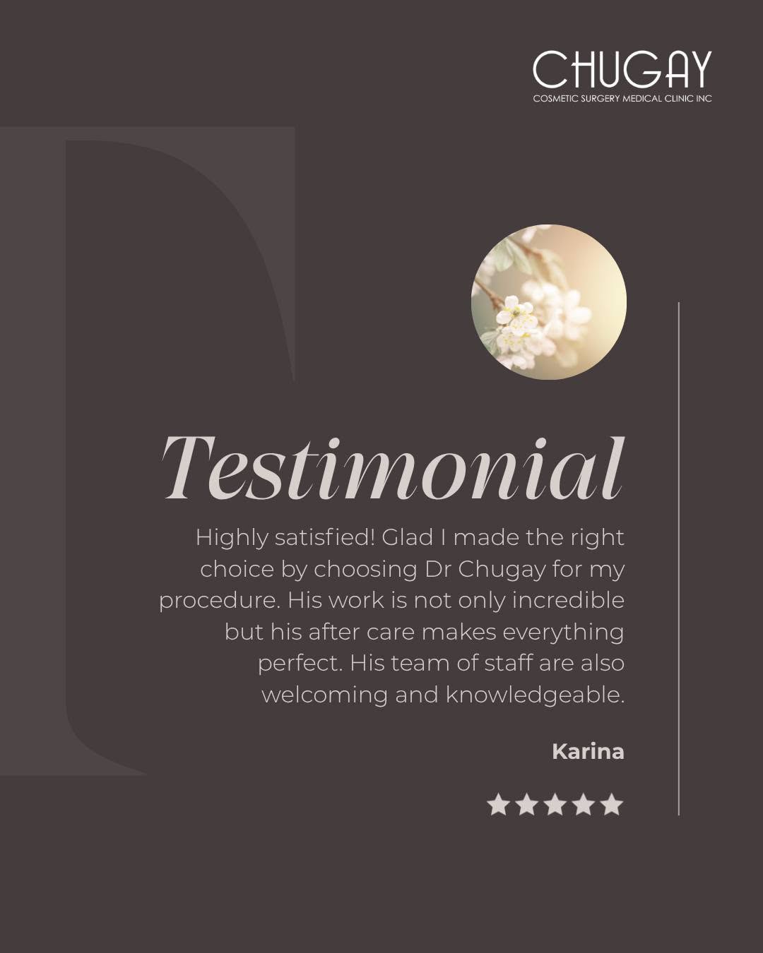 Instagram post by Dr. Paul Chugay: Choosing the right surgeon is a big decision, and we're so honored when patients tell us that we were the right choice. If you're considerin…