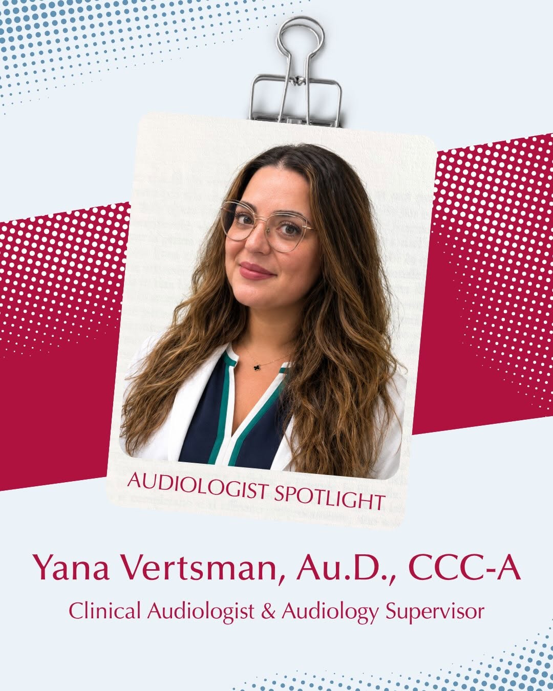 Instagram post by Dr. Paul E. Kelly: Dr. Yana Vertsman is a Clinical Audiologist and Audiology Supervisor at ENT & Allergy Associates’ Parsippany office. She earned her Doctorat…