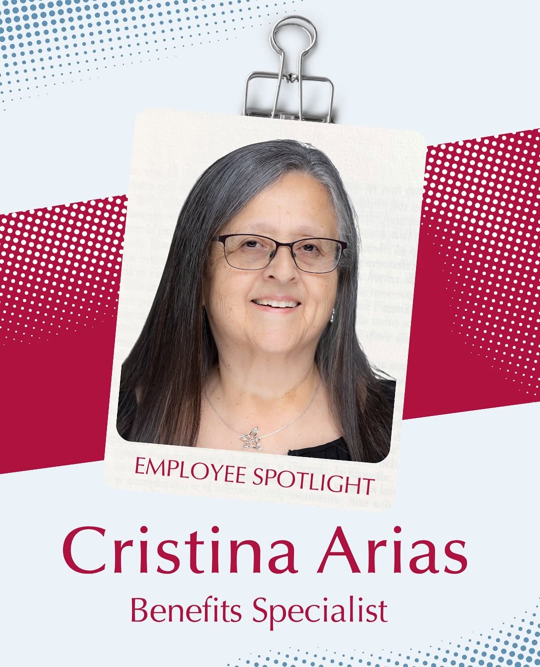 Instagram post by Dr. Paul E. Kelly: Meet Cristina Arias; Cristina has dedicated her career to Human Resources, driven by one guiding principle: providing the very best customer…