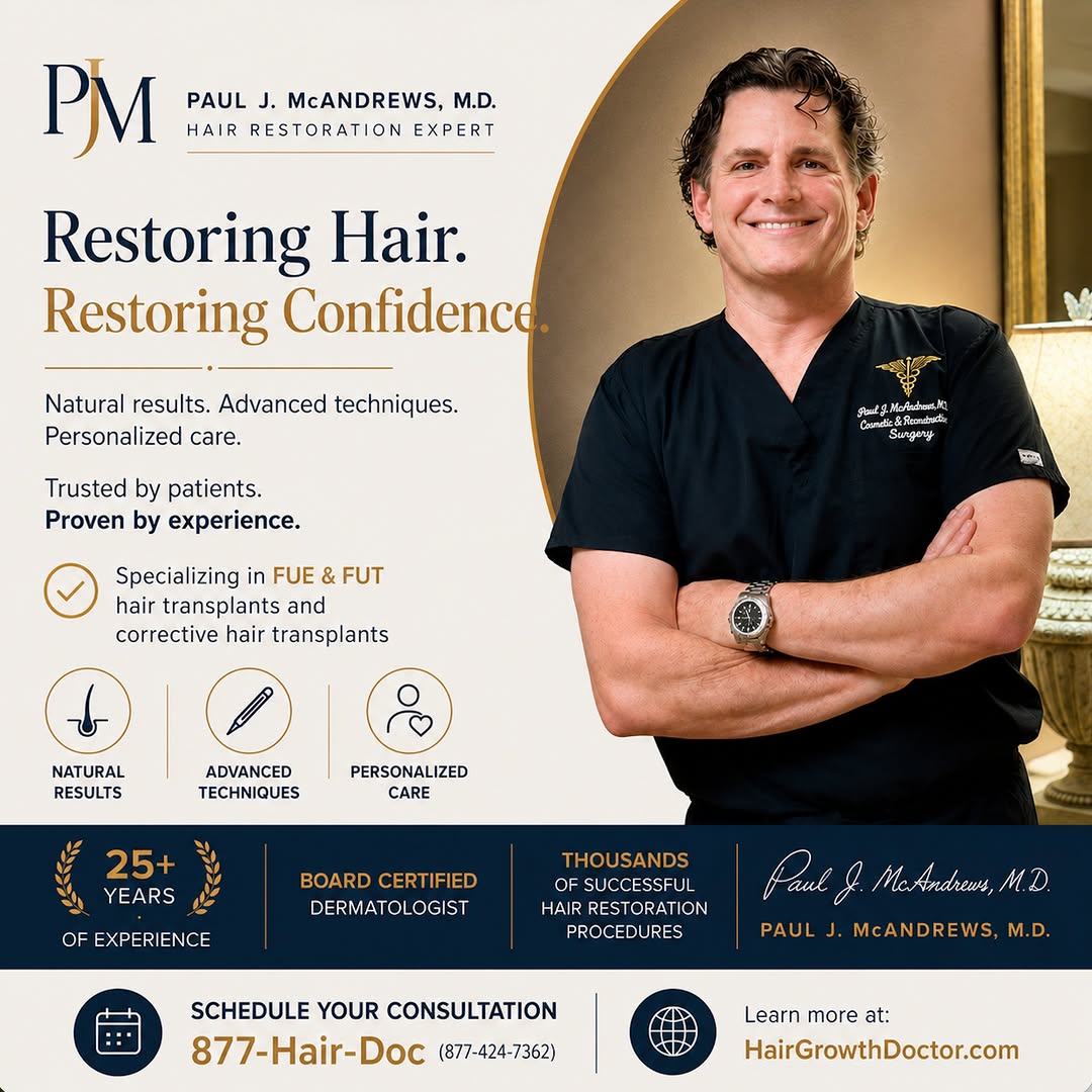 Instagram post by Dr. Paul J. McAndrews: Restore Your Hair with the Hair Restoration Expert, Dr. Paul J. McAndrews