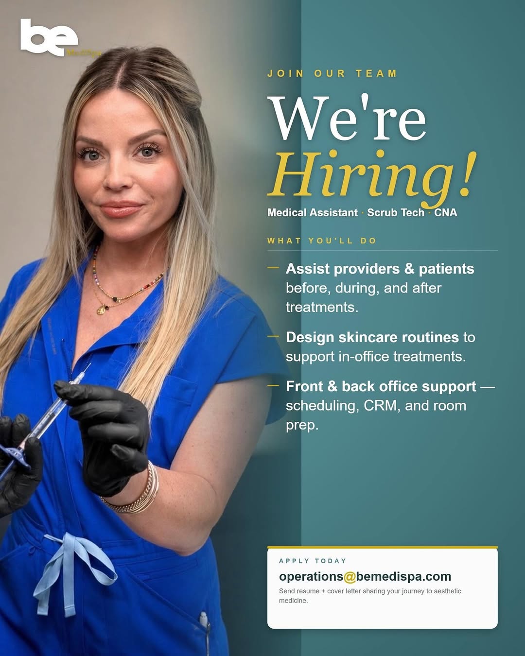 Instagram post by Dr. Paul L. Hester: WE’RE GROWING! 😍 We’re looking for a Medical Assistant, Scrub Tech, or CNA (aesthetic experience is a plus) to join our team in a unique, p…