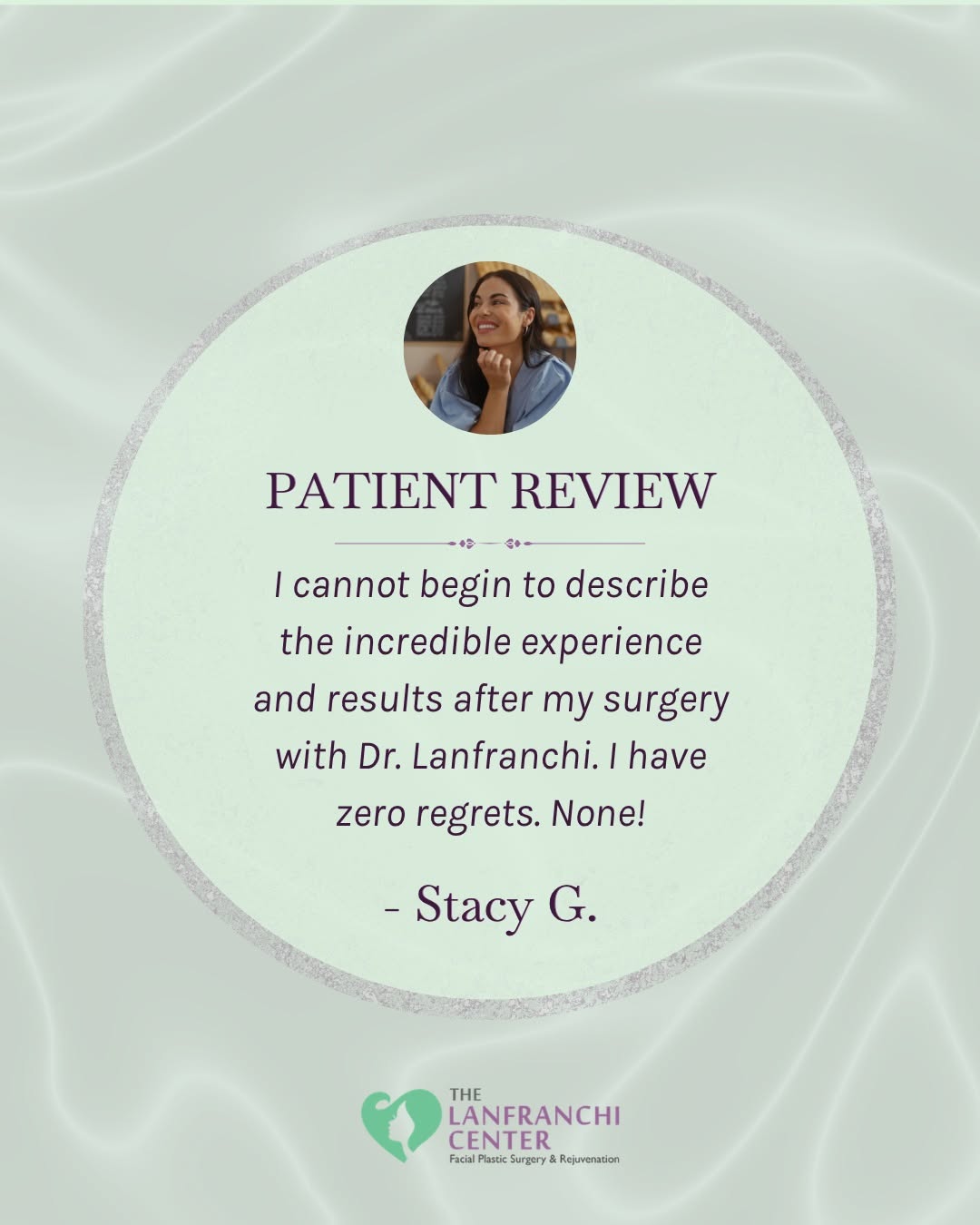 Instagram post by Dr. Paul Lanfranchi, DO, FAOCO: "I have ZERO regrets. None!" That's Stacy, describing her experience with Dr. Lanfranchi. 💛 Real results. Real confidence. Real peace of mi…
