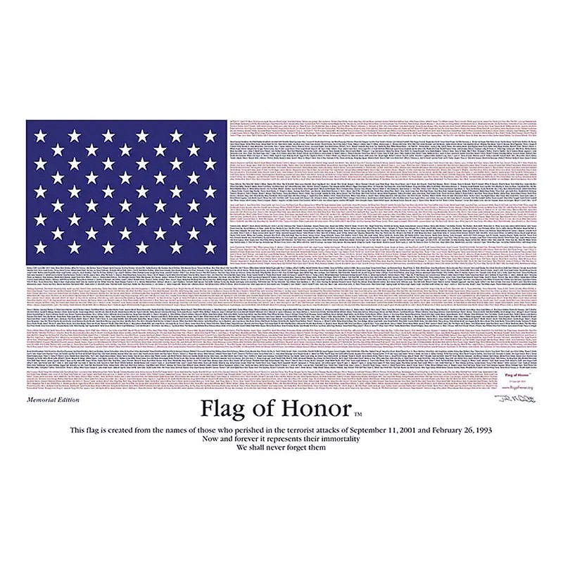 Instagram post by Dr. Paul M. Friedman: The Flag of Honor bears the names of those who lost their lives on September 11, 2001, as well as the six lives lost in the 1993 World Trade…