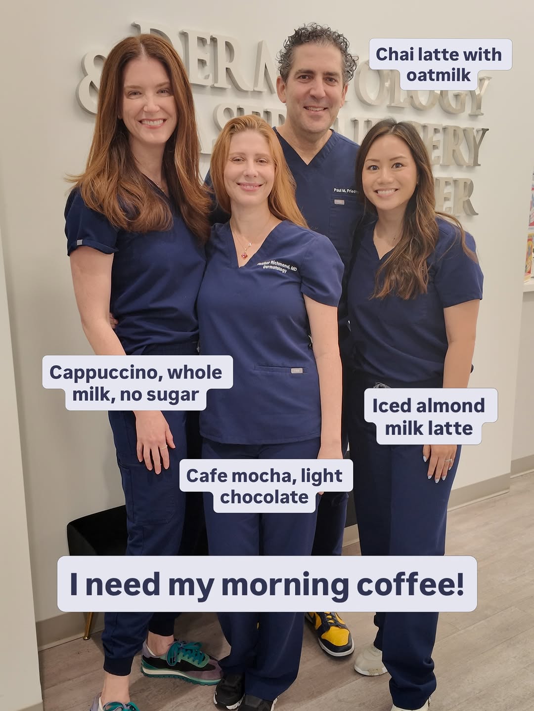 Instagram post by Dr. Paul M. Friedman: You know them as your trusted Houston dermatologists, but do you know their favorite restaurant? Their go-to coffee order? Or what they’re d…