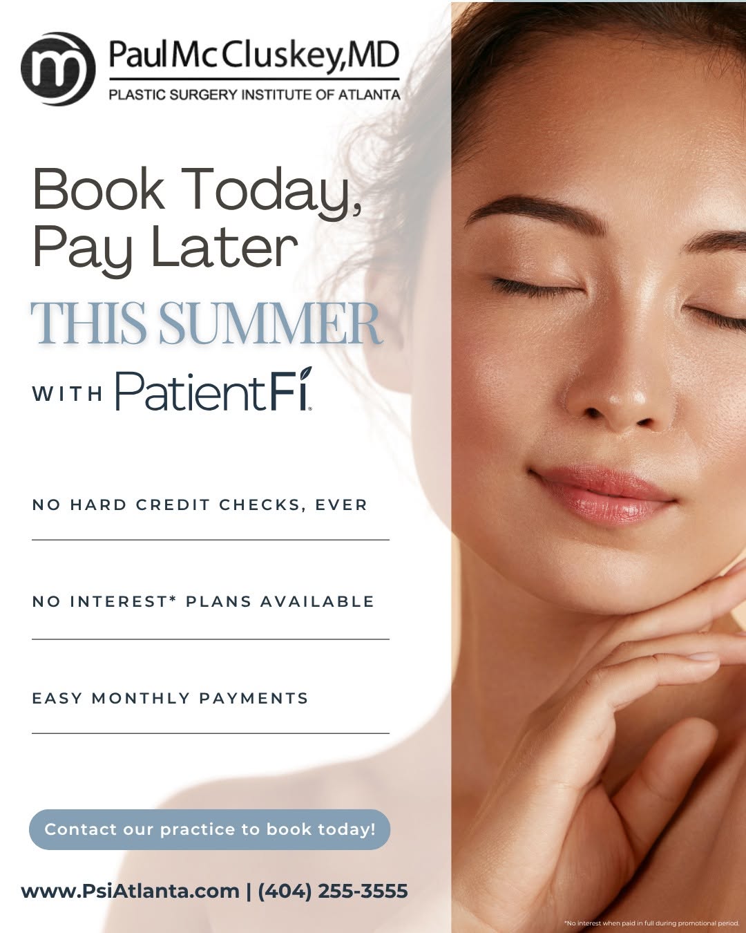 Instagram post by Dr. Paul McCluskey: Don't put your confidence on hold. ✨ PatientFi makes it easy to pay over time with flexible monthly payment options, so you can focus on you…