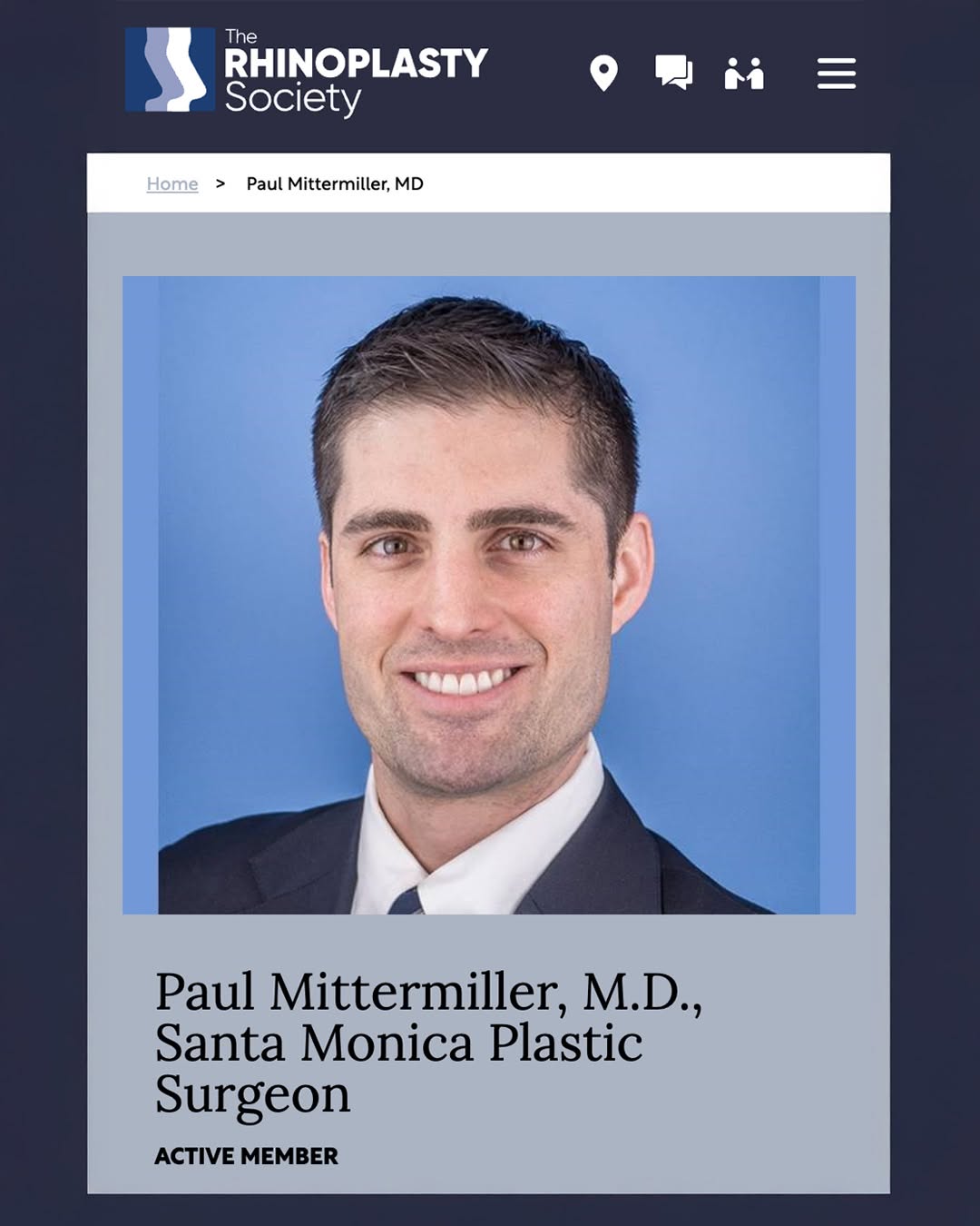 Instagram post by Dr. Paul Mittermiller: Thrilled to share some exciting news! 🎉 I've been accepted for membership in The Rhinoplasty Society! It's an honor to join this esteemed g…