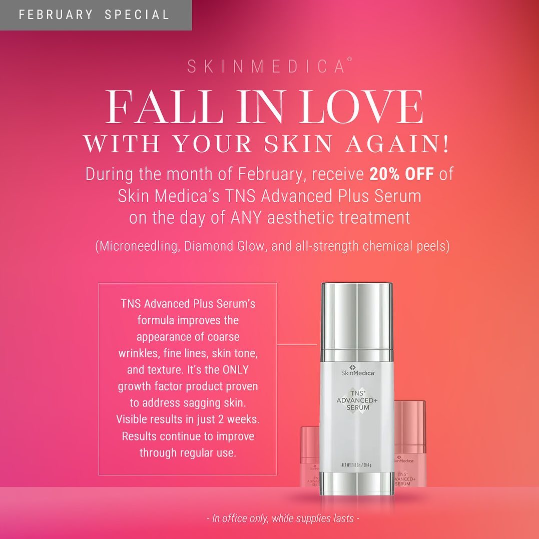 Instagram post by Dr. Peter Accetta: February Special in full effect❤️💕 Featuring @skinmedica TNS Advanced Plus Serum😍 ⬆️see post for details #orchardparkdermatology #skinmedi…