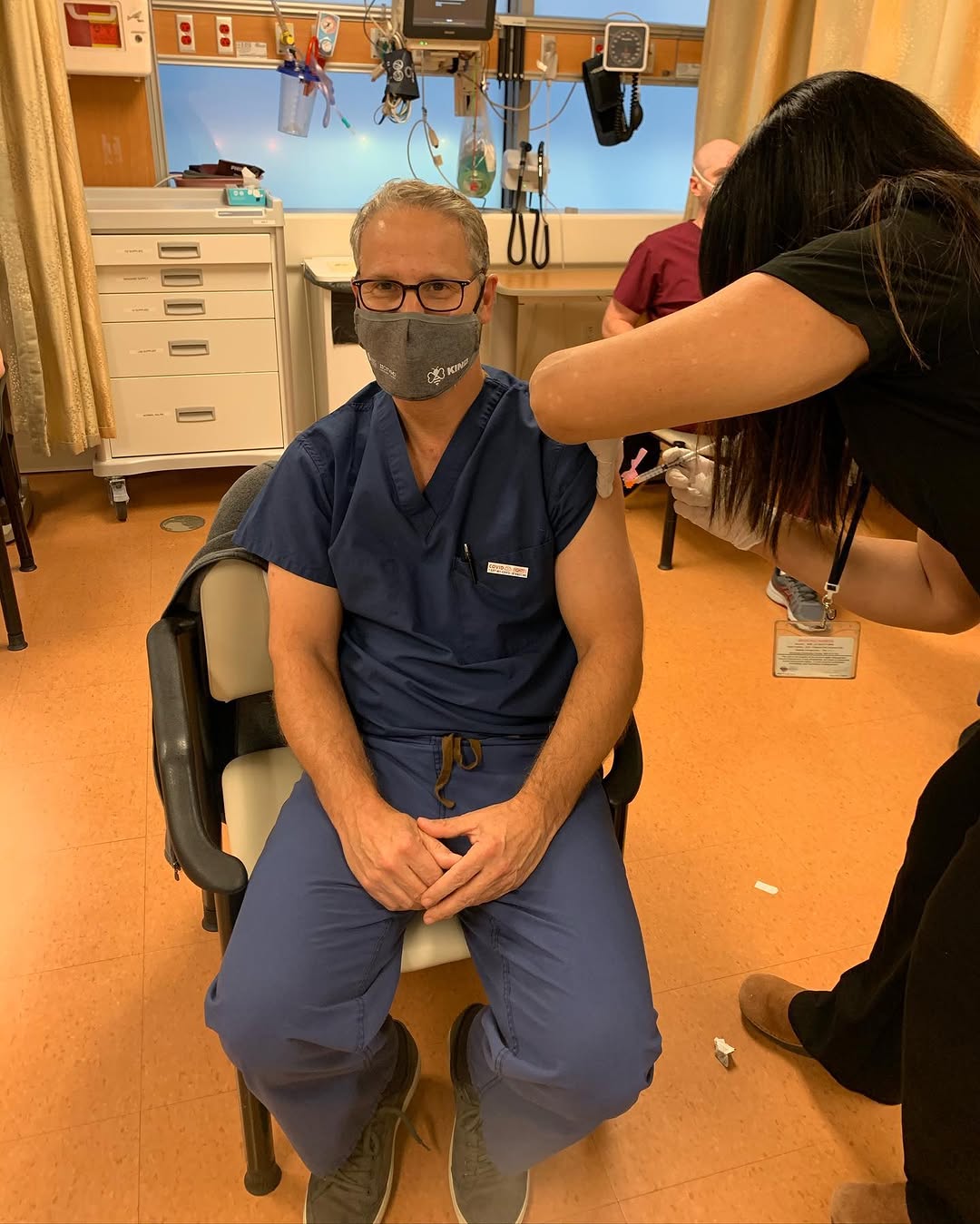 Instagram post by Dr. Peter Hyans: Today I received my Covid-19 vaccine. This is the first step in moving forward from the pandemic. I would encourage everyone to get the vacc…