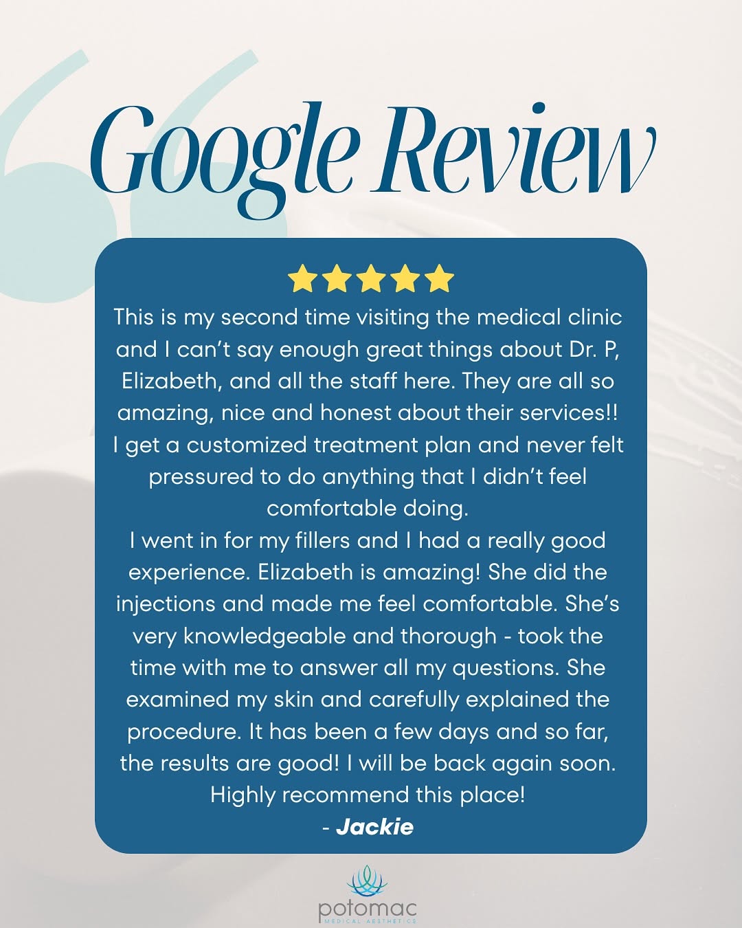 Instagram post by Dr. Peter Petropoulos: We are so grateful for our wonderful patients! Your kind words mean the world to our team and remind us why we love what we do 🩵 Thank you …