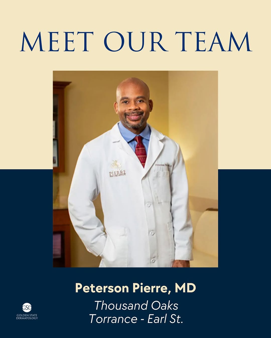 Instagram post by Dr. Peterson Pierre: Meet Dr. Peterson Pierre, founder of Pierre Skin Care Institute in Thousand Oaks, now a part of Golden State Dermatology! A board-certified …