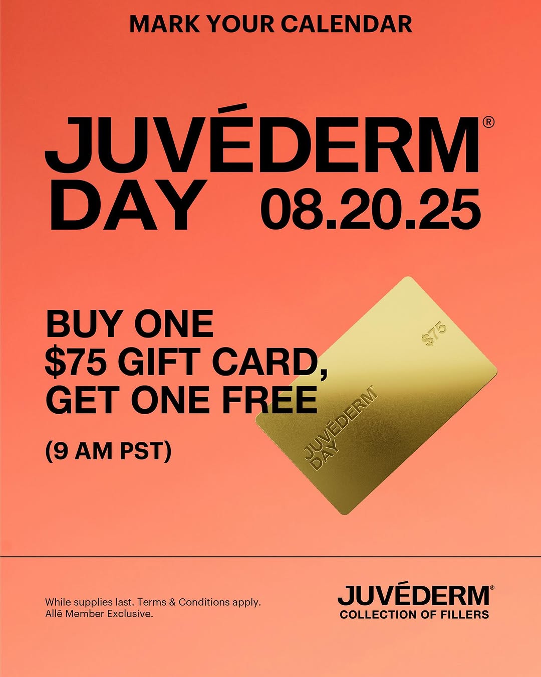 Instagram post by Dr. Peterson Pierre: Juvederm Day-Don’t miss out on the savings. Buy one $75 gift card, get one free.