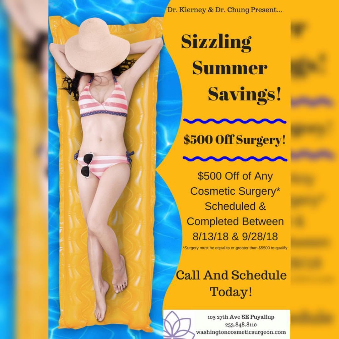Instagram post by Dr. Philip C. Kierney: Summer is coming to an end so grab this sizzling deal while you can ☀️ #summer #discount #deals #plasticsurgery #plasticsurgeon #tacoma #puy…