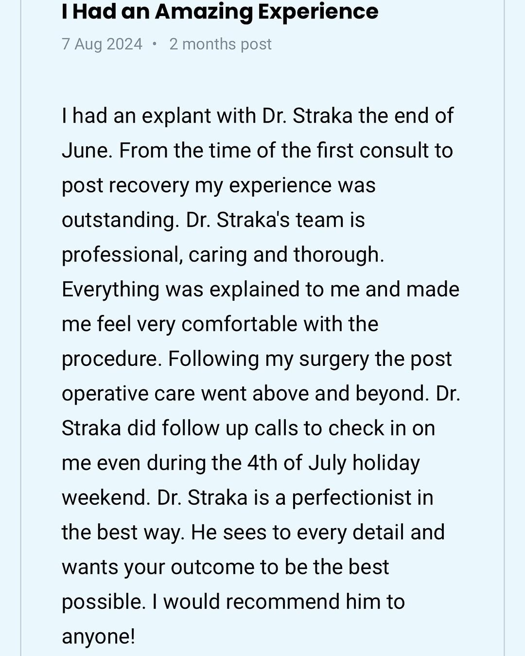 Instagram post by Dr. Philip J. Straka: Thank you for the wonderful review! #implantremoval #drstraka #bii