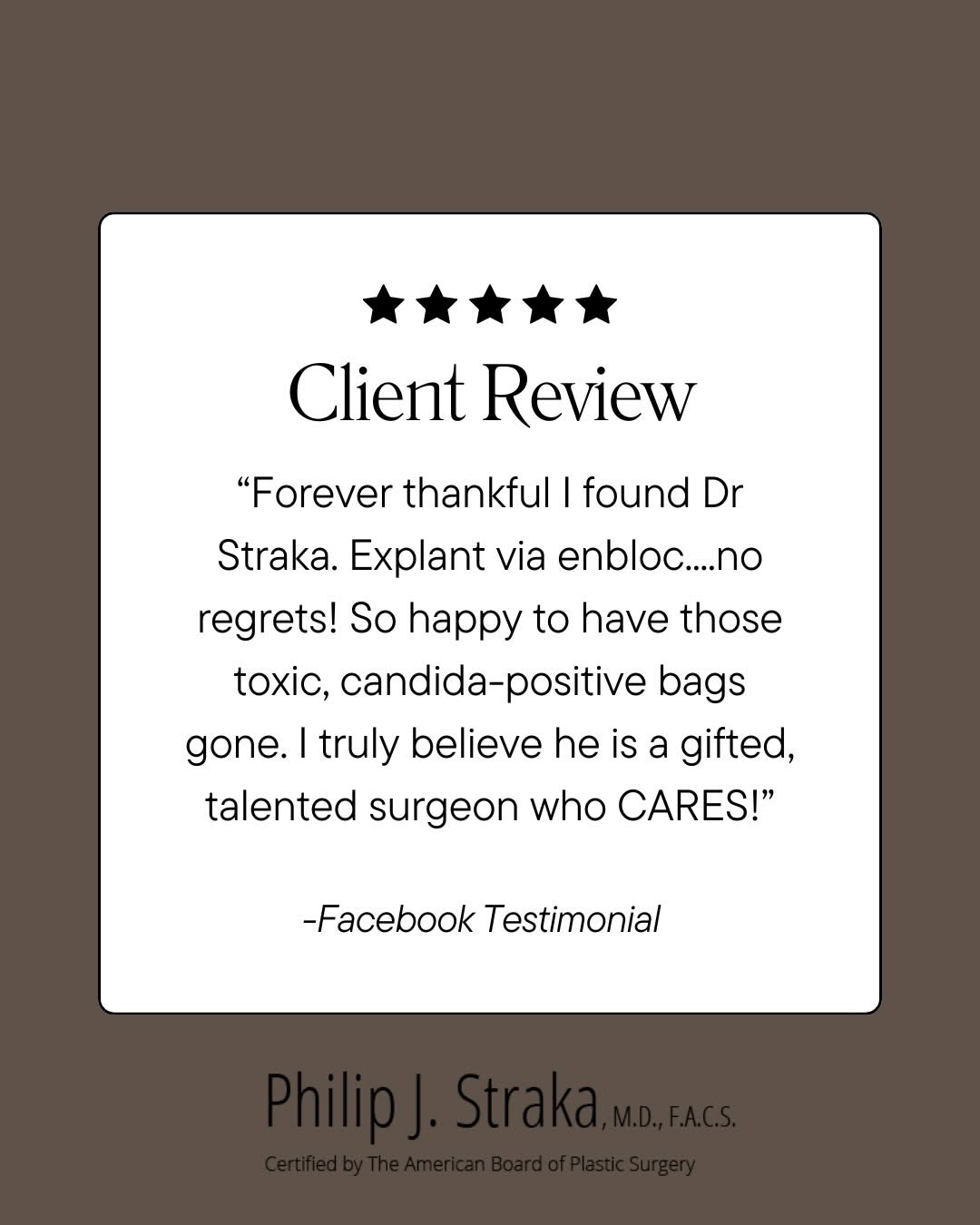Instagram post by Dr. Philip J. Straka: Thank you for the wonderful review! 📍Chicago, Illinois #BreastImplantRemoval #EnBlocCapsulectomy #ExplantSurgery #BreastImplants #ChicagoPl…