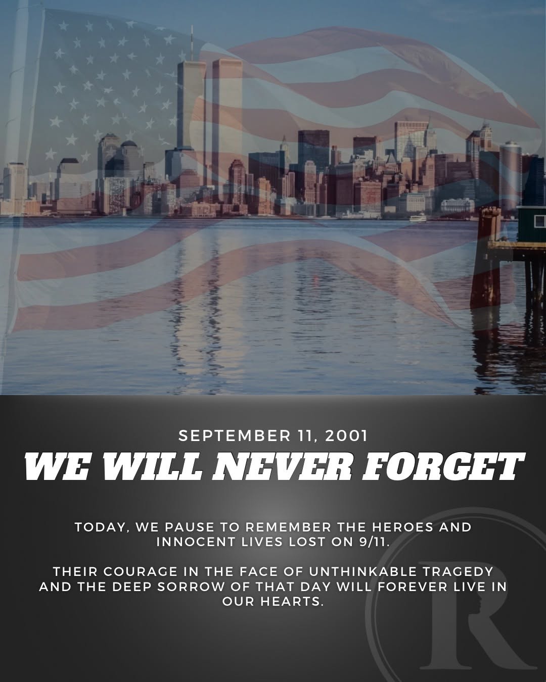 Instagram post by Dr. Philip K. Robb Jr.: Today, we remember September 11, 2001, and the lives forever changed that day. We honor the innocent lives lost, the families who continue t…