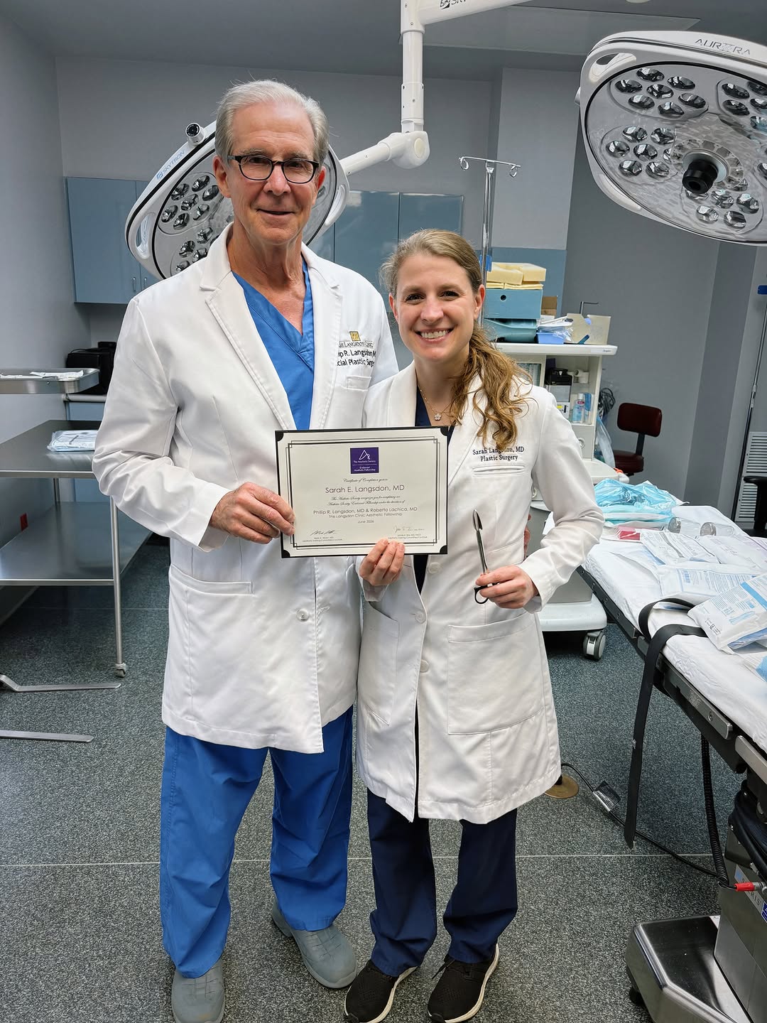 Instagram post by Dr. Phillip Langsdon: A proud milestone worth celebrating! 🎉 The Aesthetic Society has recognized Dr. Sarah Langsdon for completing an Aesthetic Society Endorsed…