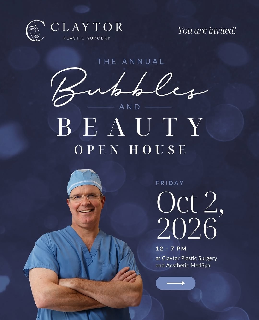 Instagram post by Dr. R. Brannon Claytor: You don’t want to miss our Bubbles & Beauty OPEN HOUSE!🚨 We will be hosting an OPEN HOUSE on October 2nd from 12-7 PM! I will be there talk…