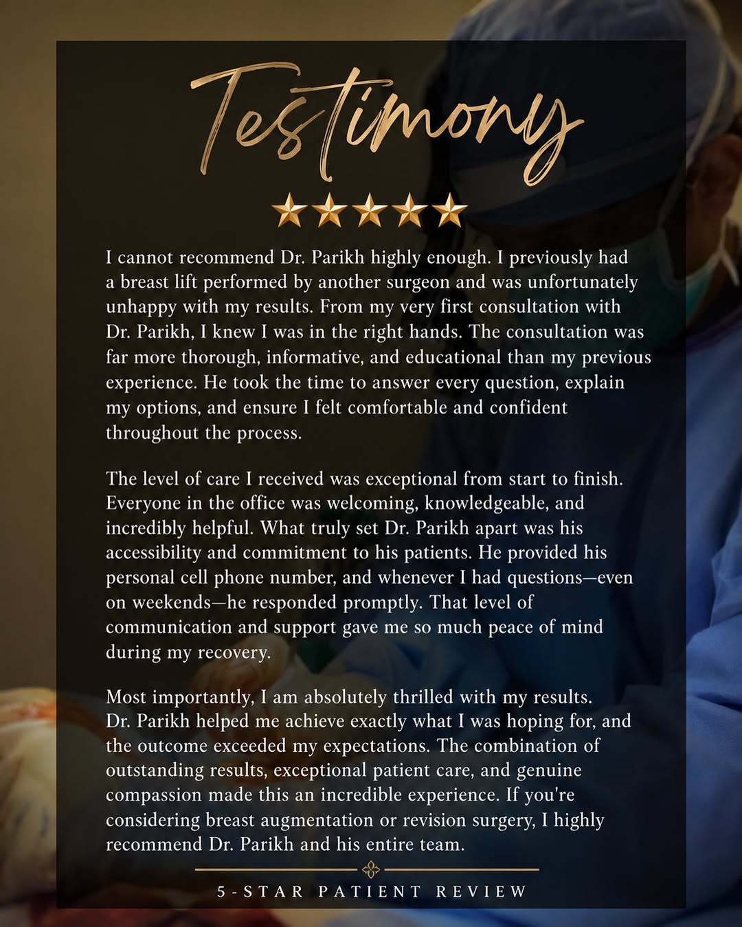 Instagram post by Dr. R. Scott Yarish: There’s nothing more meaningful than hearing directly from our patients. ✨ After a previous breast lift left her unhappy with her results, t…