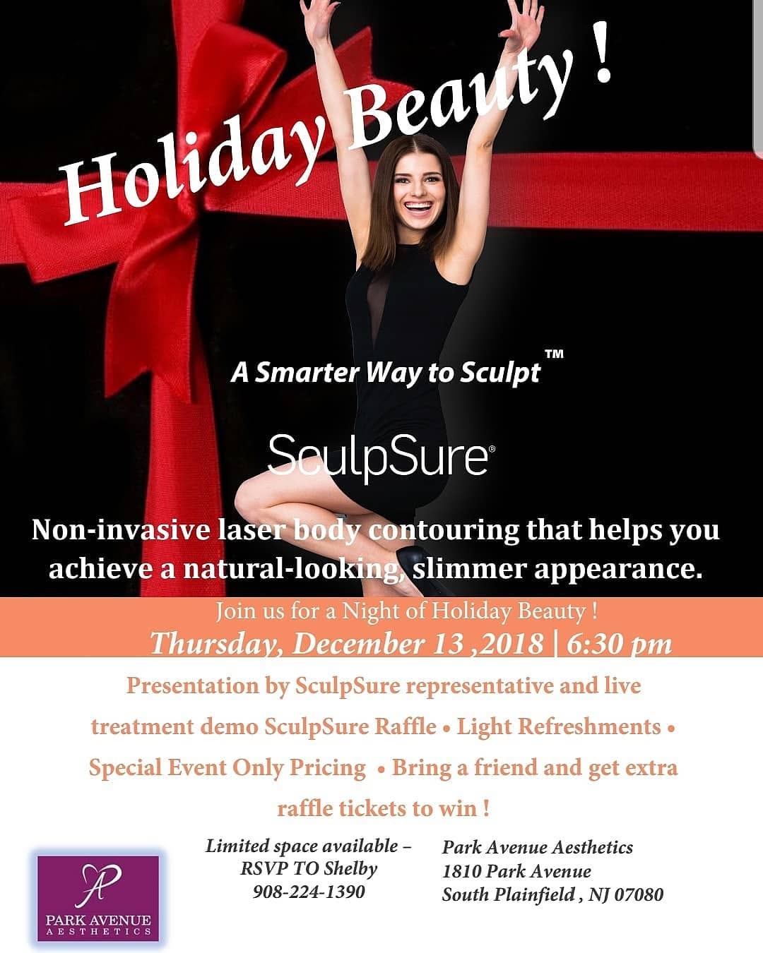 Instagram post by Dr. Rabin Rozehzadeh: Tired of your holiday weight already? Come to our holiday party tonite and learn all about body sculpsure! Raffles for $250 off any procedur…