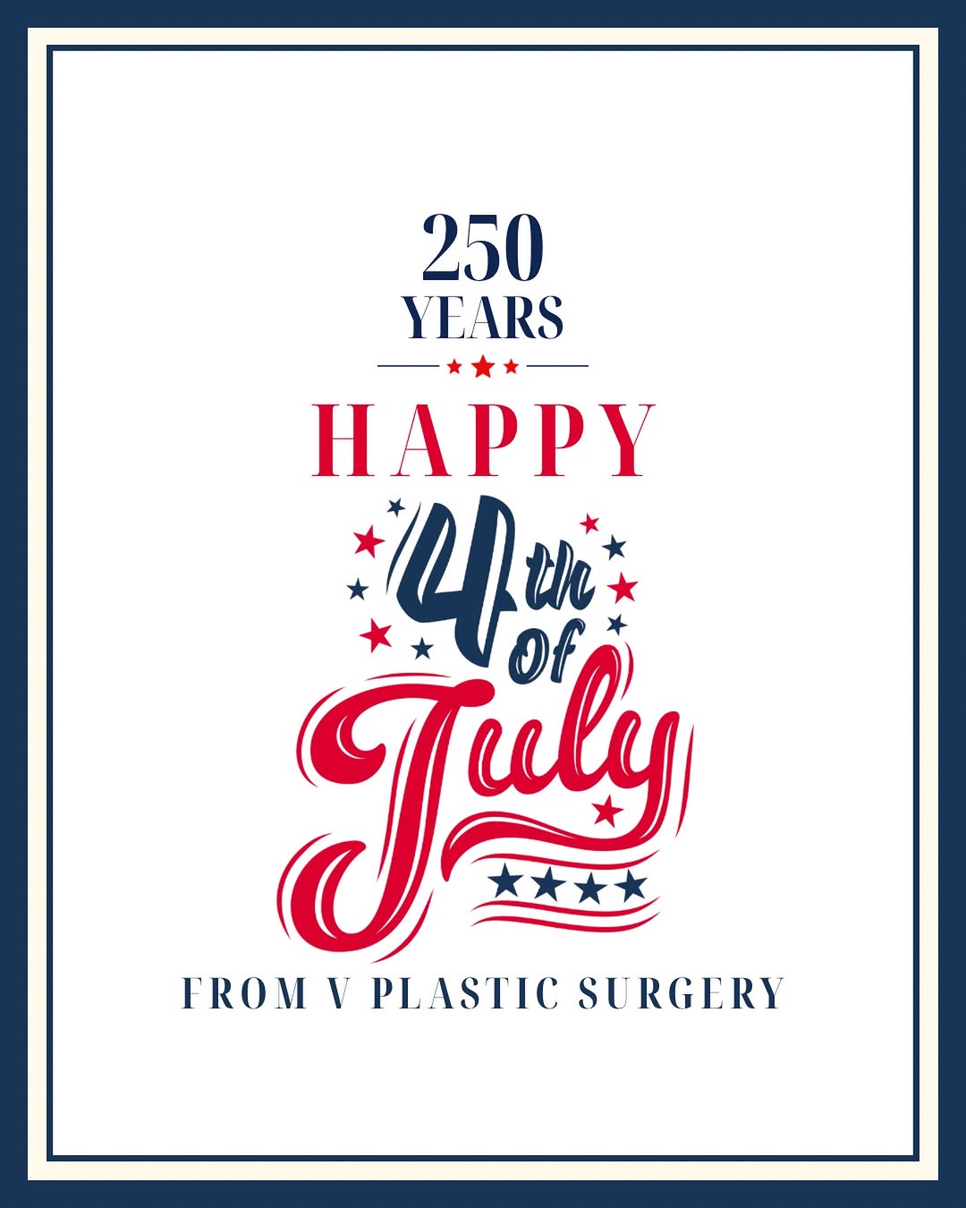 Instagram post by Dr. Rahul Vemula: Celebrating 250 years of freedom, resilience, and the American spirit. 🇺🇸 From our V Plastic Surgery family to yours, we wish you a beauti…