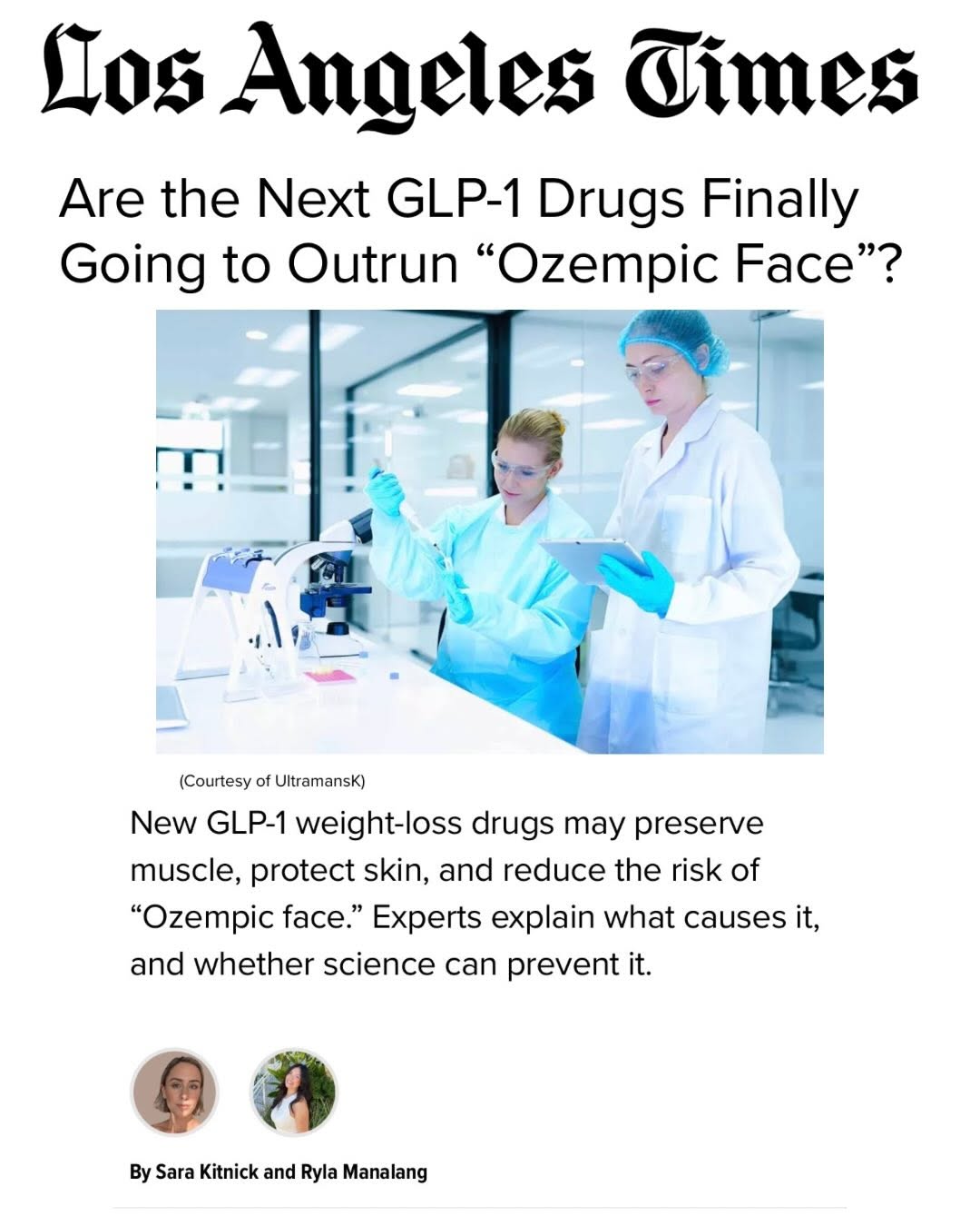 Instagram post by Dr. Raj Dedhia: Had a great time chatting with @latimes and @latsliveandwell about how next-gen GLP-1 medications intersect with facial aging, deep plane fa…