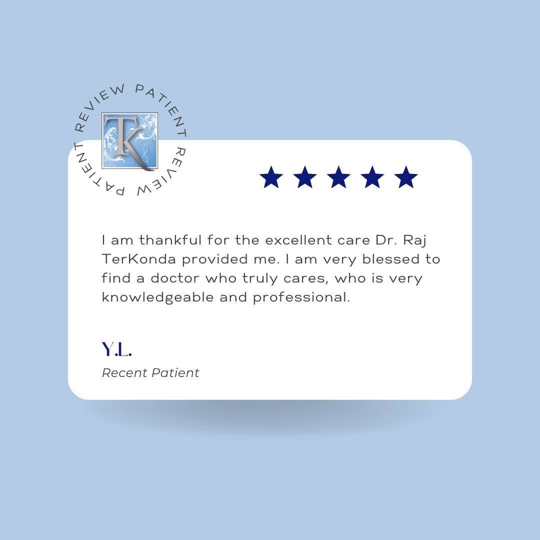 Instagram post by Dr. Raj P. TerKonda: ⭐️⭐️⭐️⭐️⭐️ . We care deeply about helping patients live as their most confident selves. Thank you for trusting our team! 🙌 . Link in bio to…