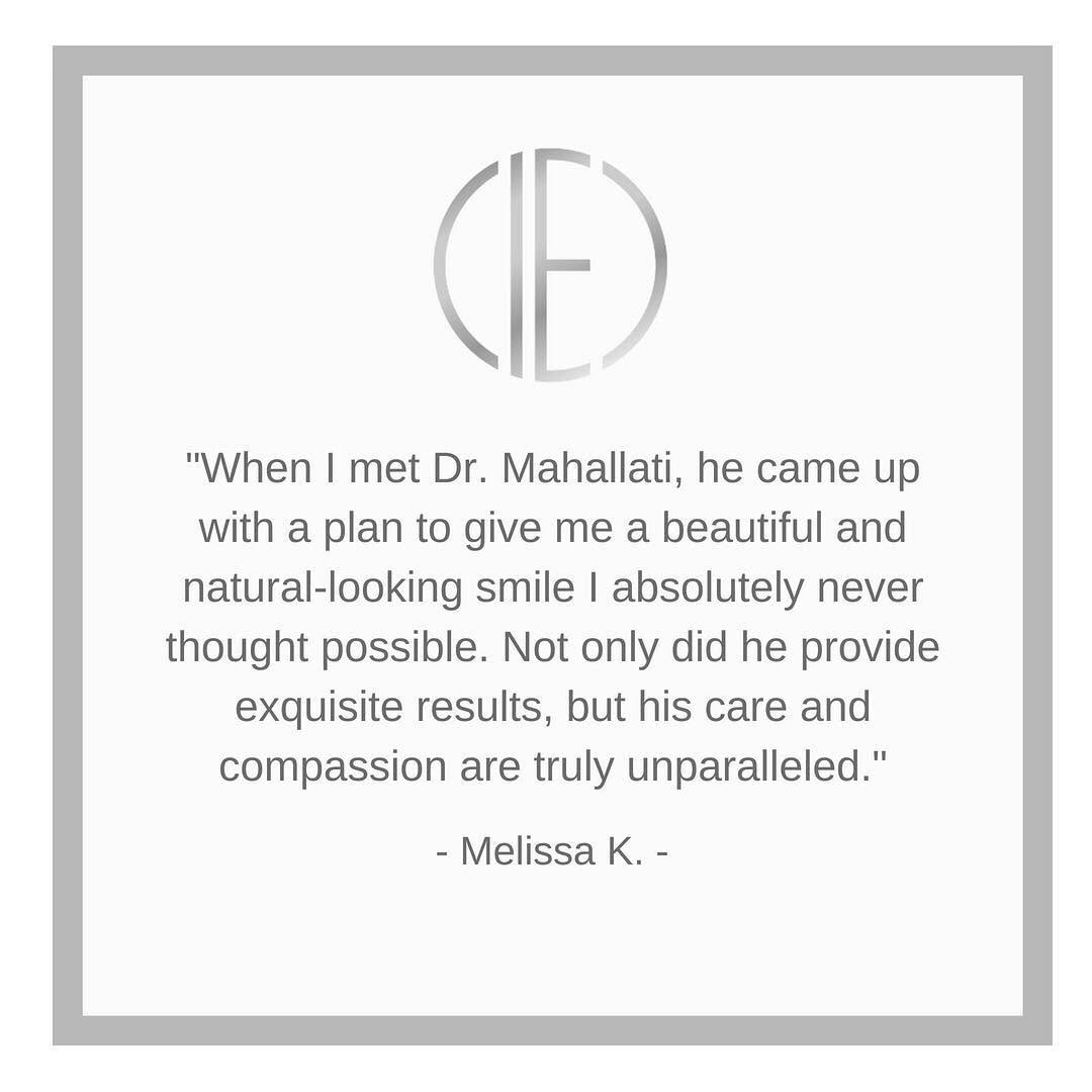 Instagram post by Dr. Ramin Mahallati: Thank you Melissa for your kind words! We love hearing what our patients have to say. Have you seen our Yelp page yet? Let us know your thou…